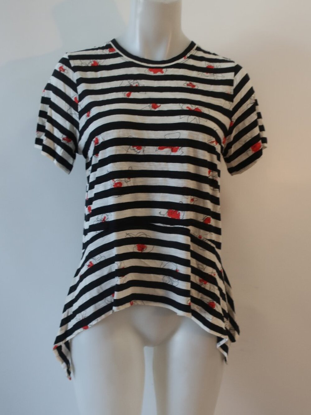 Womens Proenza Schouler Black White Red Asymmetric Tissue Tee Top M